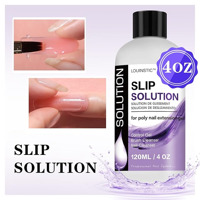 LOUINSTIC Slip Solution for Poly Extension Gel - 4oz, Professional Nail Extension Gel Anti-Stick Liquid, Cleanable Nail Brush Cleaner, Easy to Use, Beginner-Friendly