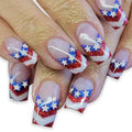 Independence Day Press on Nails Medium Square False Nails with Red Blue American Flag French Tips Design White Star Fake Nails Glossy Glitter 4th of July Glue on Nails for Women Girls Manicure 24Pcs