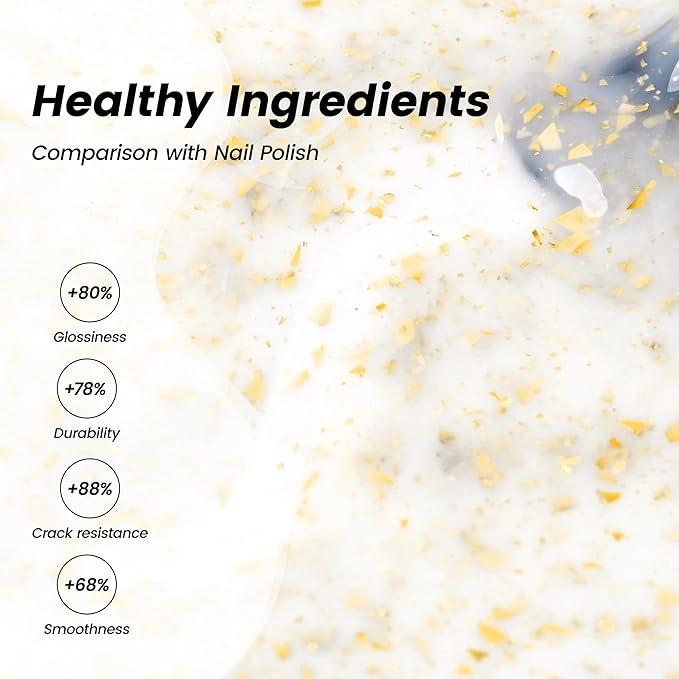 YTD Likomey Nude Gel Nail Polish,15ml Milky White Gold Foil Translucent Neutral Jelly Sheer Gold Flakes Glitter Salon Home DIY Nails Art Manicure UV Nail Gel Varnish,LS10