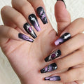 3D Gothic Black Starry Snake Motif 30pcs Medium Square Nails, Colorful Full Cover Artificial Stick on Nails Kit