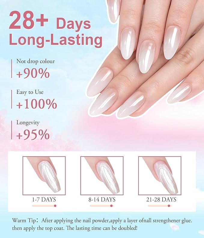 6Pcs Chrome Nail Powder Set - Metallic Mirror Effect Holographic Nail Powder Gold Silver White Nail Chrome Powder for Nails Art Decoration
