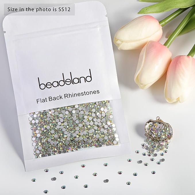 beadsland 1440pcs Flat Back Crystal Rhinestones Round Gems for Nail Art and Craft Glue Fix, CrystalAB (SS12(2.9-3.0mm))