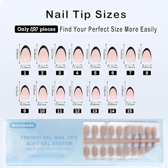 150pcs Short French Tip Press on Nails, 5 Styles Soft Almond French Tip Nails 15Sizes, Pre-lasting No Need to File Acrylic Gel Fake Nail Tips, False Nail Tips Extension for Women Nails