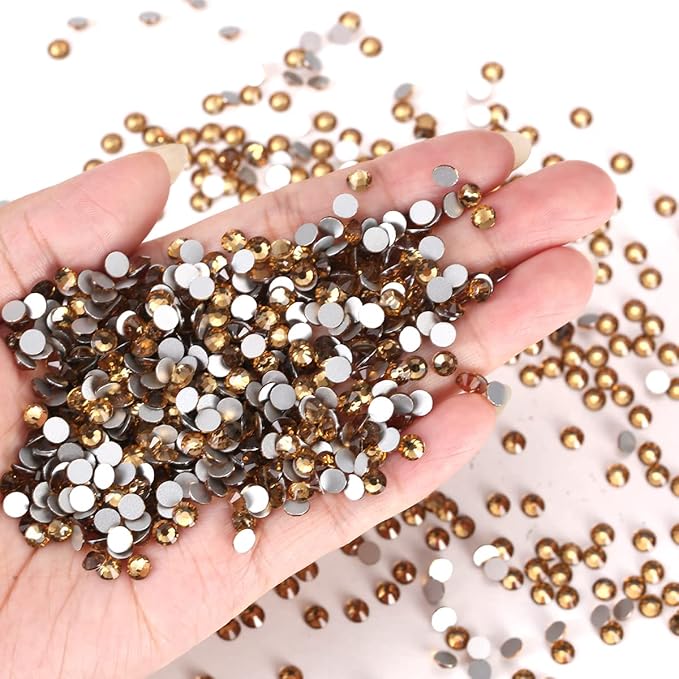 Novani Brown Rhinestones Flatback Rhinestones Glass Gems Stones Jewels Round Gemstones Non-Hotfix Crystal for Nail Crafts,SS12,1440 Pieces,Topaz