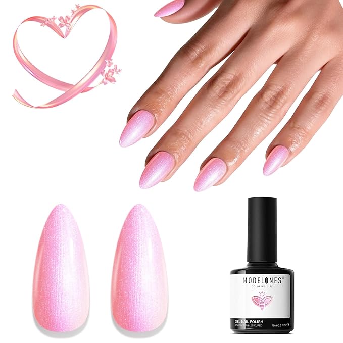 modelones Glitter Gel Nail Polish Pastel Pink Glitter Gel Nail Polish Soak-Off UV Gel Polish - 28+ Days Long-Lasting Salon-Quality Nail Art for Spring DIY Manicure & Gift 15ML