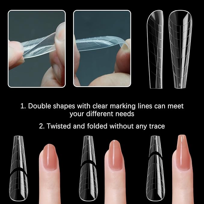 120 Pcs Poly Extension Gel Dual Nail Forms With Scale Builder Coffin Nail for Gel Manicure Art Design Salon DIY at Home (Long Ferrari Dual Forms Set)