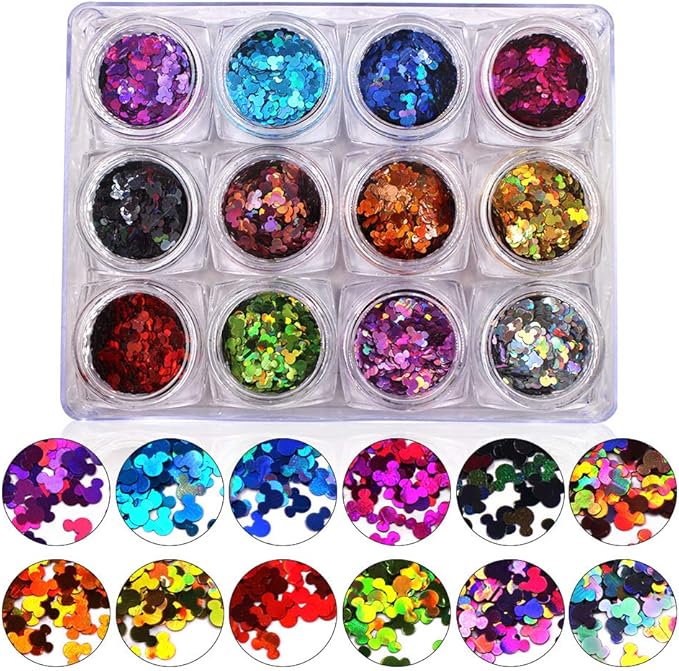 DIY 12pcs Color Set Nail Sequins Laser QUTE Head Shape Glitter Flakes Manicure Art Decoration Accessories Tools LB-MiK