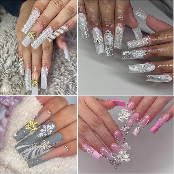 30Pcs Christmas Snowflake Nail Charms 3D Silver Gold Snowflake Nail Art Charms for Acrylic Nails, Alloy Snowflake Charms for Snowflake Nail Accessories Winter Holiday Nail Decorations Design