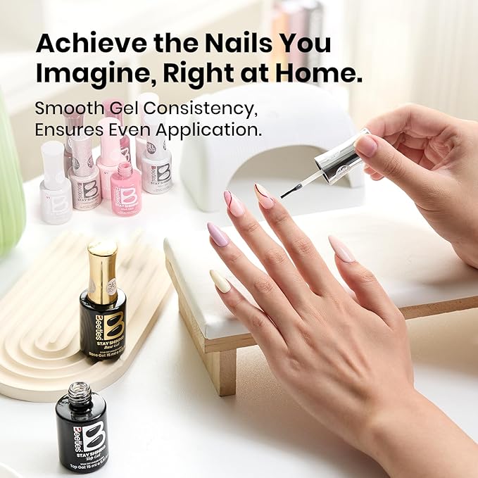 Beetles Gel Base and Top Coat Set 2Pcs 15ml, Stay Shining No Wipe Top Coat Gel Nail Polish & Strong Adhesion Base Coat Long Lasting High Gloss UV Lamp Needed Nail Art Design Manicure Gifts for Women