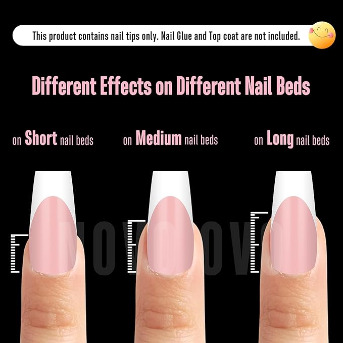 NOVO OVO White French Tip Medium Coffin Nail Tips Press on, BABY PINK, Extra Thick Soft Gel Fake Nail Acrylic Extension, Need Builder Gel Top Coat, No Glue Included, for Salon DIY 15 Sizes x 240 pcs