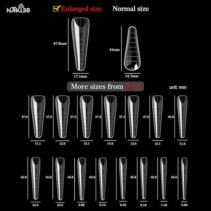 NMKL38 150PCS 15 Size Poly Extension Gel Dual Nail Form Coffin Nails Clear Ballerina Nail Tips Full Cover