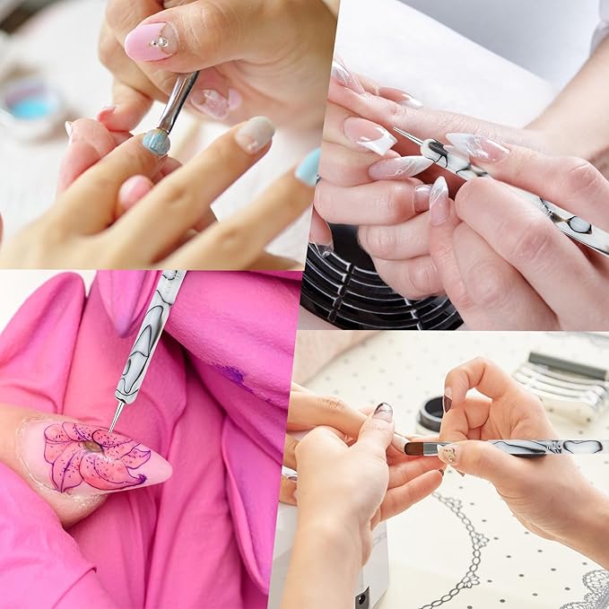 4-Pack Nail Art Brushes Kit - 4 Sizes Double-Ended Dotting Pens & Nail Brush for Gel Polish, Drawing, Dotting and Detailing - Professional Nail Art Tools Paint Brushes & Pens Set