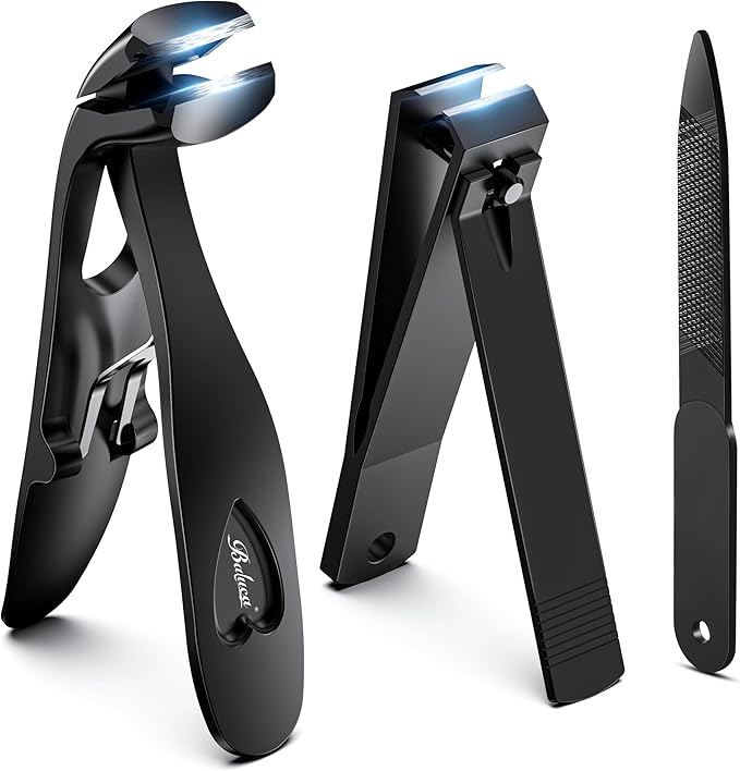 BALUCA Toenail Clippers for Thick Nails for Seniors, Straight Fingernail Clippers and Angled Head Large Toe Nail Clippers with Wide Opening Nail Cutter for Men & Women, Black