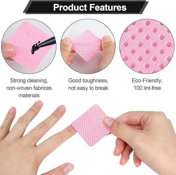 1500 PCS Lint Free Nail Wipes,Non-Woven Fabric Nail Cleaning Pads Lash Extensions Glue Cleaning Wipes,Nail Care Set (Pink)