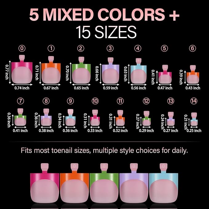 AILLSA French Tip Toe Nail Press Ons 150Pcs 15 Sizes, 5 Mixed Colors Sharp Square Berry Pink Toenail Extensions, Acrylic Toe Nail Tips for Home DIY Pedicure