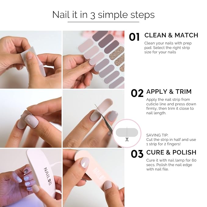 NAILOG Semi Cured Gel Nail Strips (20 Extra Long Polish Stickers/Wraps) | Glossy & Long Lasting Soft Gel Finishing (Little Monsters)