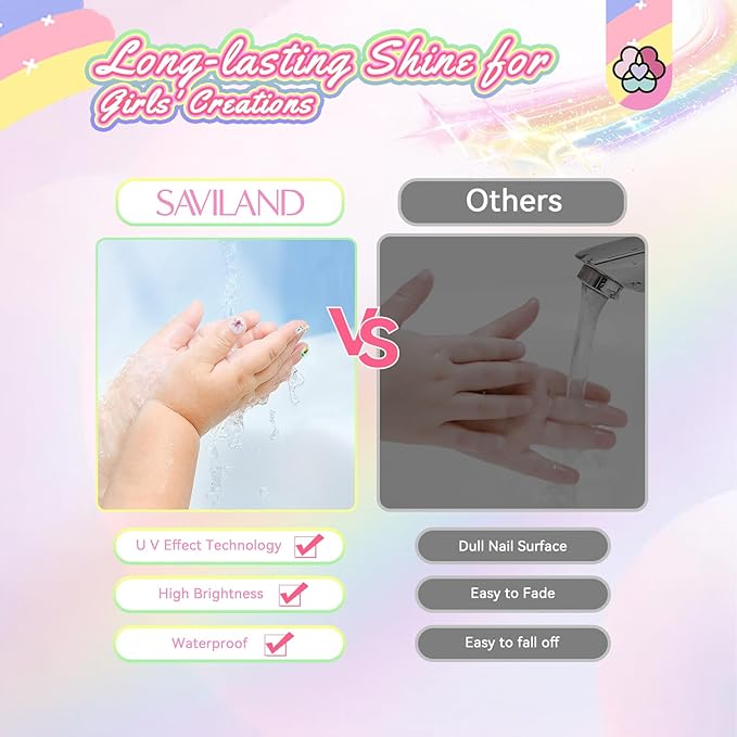 SAVILAND 3D Press on Nails for Kids: 7 Pack Kid Press on Nails for 5-9 Years Pre Glue Full Cover Short Kids Fake Nails Stick On Children Artificial False Nail Tips Fingernails Christmas Gifts for Kid