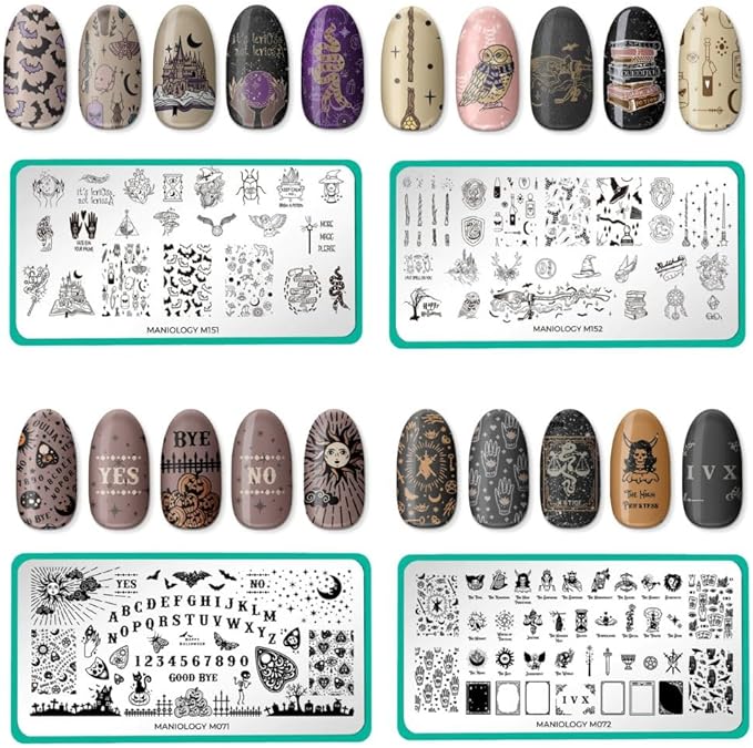 Maniology Sorcery & Spells Nail Stamping Plate Set | Halloween-Themed Designs Bundle for Mystical DIY Manicures – Reusable, Rectangular Stainless Steel Nail Art Templates