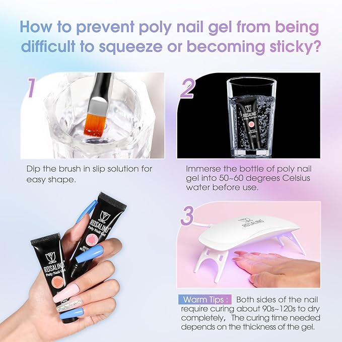ROSALIND 16 Colors Poly Nail Gel Kit With Mini Lamp - Clear Neon Starter Kit for Beginners, HalloweenAll Seasons Classic Colors Builder Neon Nail Gel Set Holiday