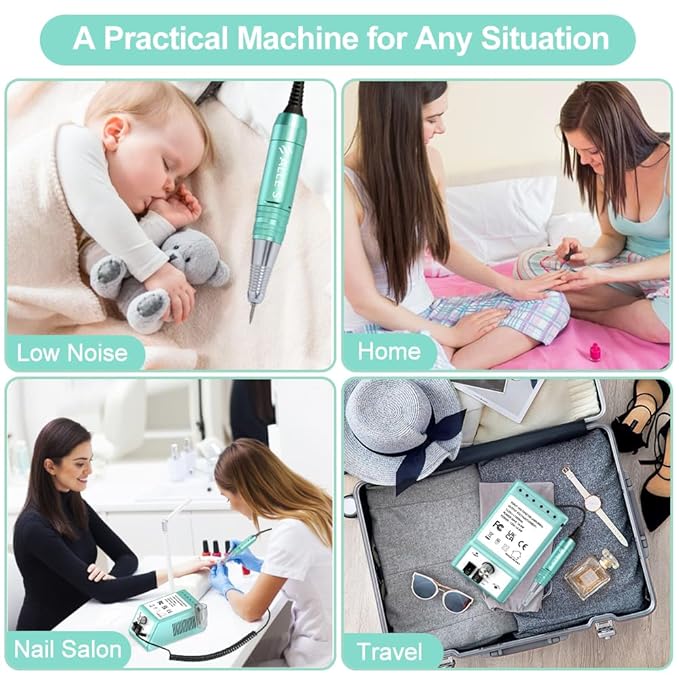 Professional Nail Drill Machine 30000 RPM Efile Electric Nail Filer Kit for Finger Toe Nails, Acrylic Gel Dip Nails, Manicure Pedicure Drill with 6Pcs Bits and 106Pcs Sanding Bands, Green