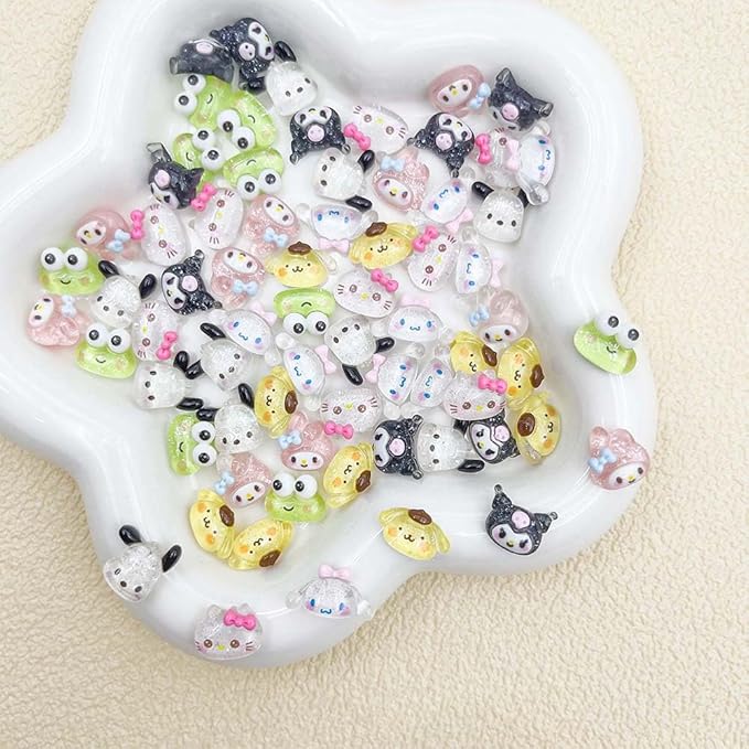70Pcs Kawaii Nail Charms Set, 3D Cartoon Colorful Nails Accessories for DIY Nail Art, Y2k Resin Rhinestones Nail Decorations (70P)