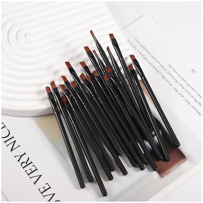 WOKOTO 20 PCS Slanted Tip Nail Art Brushes Set Black Acrylic Nail Brushes Uv Gel Builder For Women's Acrylic Nails French Nail Designs Brushes For Nail Art Design Painting Brush Cleaning Pens Tools