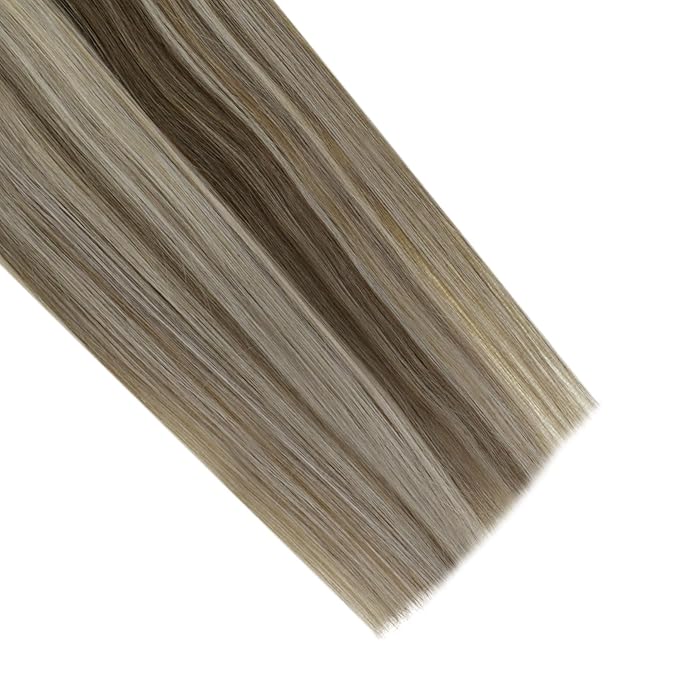 RUNATURE Nano Bead Hair Extensions Human Hair, 18 Inch Nano Hair Extensions Ombre Balayage, Remy Brazilian Natural Hair, soft, Add Hair Volume, 50s/50g #BA8/60 Brown Roots to Blonde