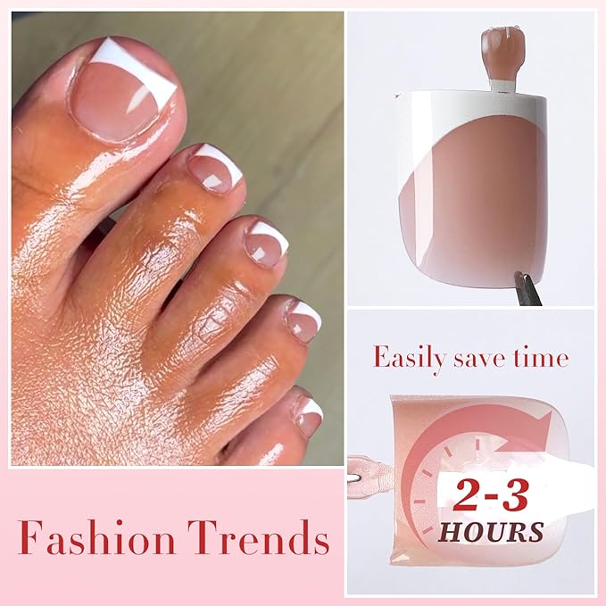 150pc White French Tips Press on Toenails Women Fake Toenail with Glue Tab, Brown Toe Nail Press ons Nails Short Square Fake Toe Nail Tips French Glue on Toenails Stick Acrylic Toes Nails Kit