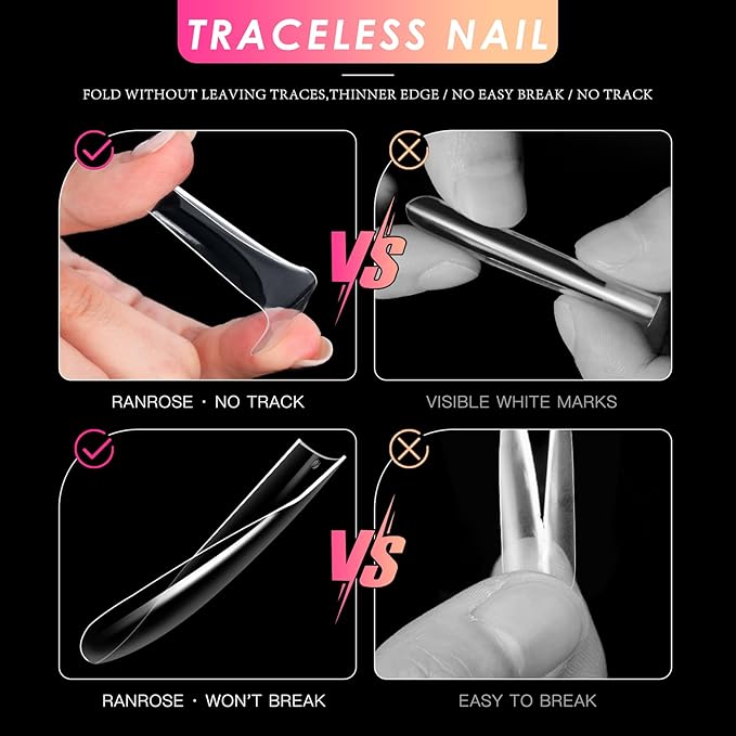 Ranrose Extra Long Nail Tips, 240PCS XXXL Long Square Acrylic Nails Full Cover Clear Long Straight Tapered Square Nail Tips 12 Sizes Pre-shaped Fake Nails for DIY Press On Nail Extensions for Women
