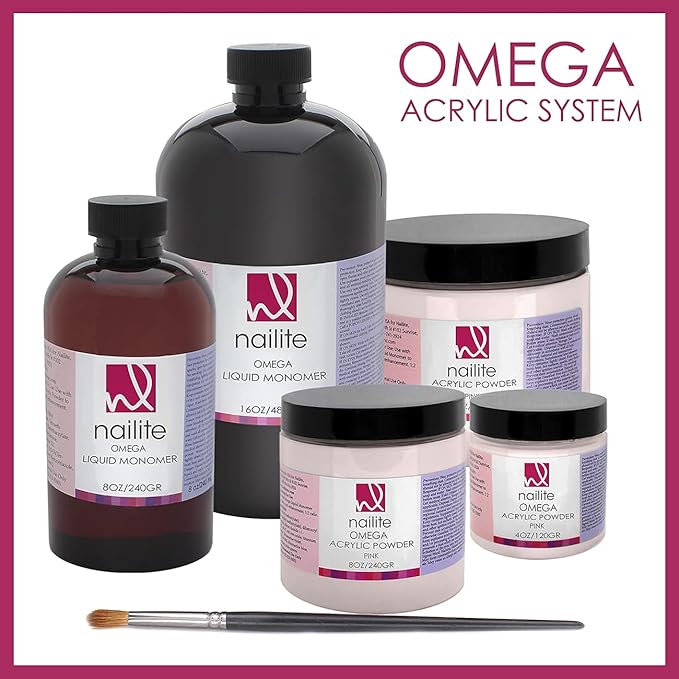Omega – Professional Acrylic Powder for Nail Extension System, Extra Adhesion, Resistant, EMA Formula and Non-Yellowing Effect – Clear (8 Oz.)