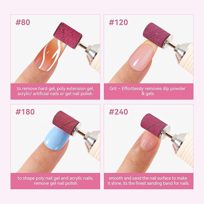Makartt Sanding Bands for Nail Drill - 100 Pcs Nail File Sanding Bands for Drill Bits #120 Medium Grits for Acrylic Nails Gel Removing and Shaping, Upgrade Thicker Durable Sanding Drill Bit, Pink