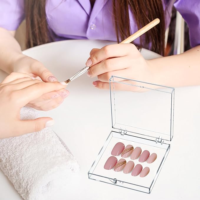 30Boxes Large (8 x 8cm) Press On Nail Packaging Storage Box and 90pcs Adhesive Tabs - Acrylic Organizer Case for Artificial Nail for Nail Business Supplies (clear, L)