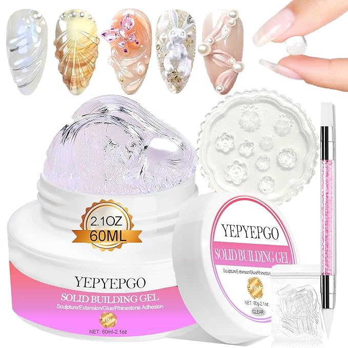 Solid Sculpture Builder Gel for Nails, 2.1oz Non-Sticky Hand 3d Solid Builder Sculpting Modeling Extension Gel for Nail Art Design, Clear