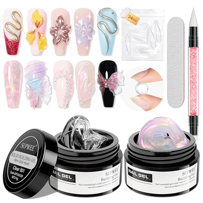 Pink Aurora and Clear Nail Extension Gel Solid Builder Gel for Nails 3D Sculpture Molding Carving Home DIY Gift for Women Girls