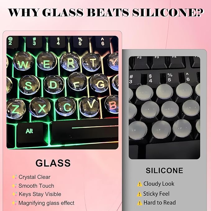 60pcs Keyboard Stickers for Long Nails, Clear Glass Bubbles, Protect Nail Art, No-Residue,Reusable Raised Keyboard Stickers, for Desktop Keyboards, External Keyboards, Calculators