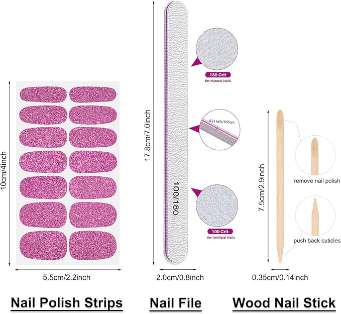DANNEASY 24 Sheets Full Nail Wraps Nail Polish Stickers for Women Solid Color Nail Polish Strips Gel Nail Strips Self Adhesive Fingernail Stickers Manicure Kit with 1pc File, Cuticle Stick