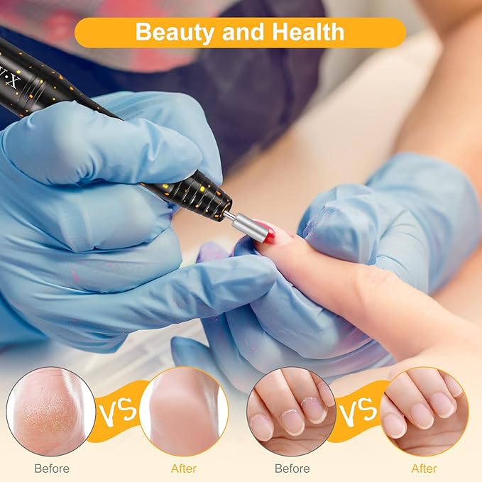 Portable Electric Nail Drill Machine, 20000RMP Nail Drills for Acrylic Nails Professional Manicure Pedicure Set Polishing Shape Tools with Nail Drill Bits,Sanding Bands and Brush(Gold Black)