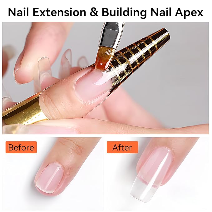 Makartt Clear Gel Builder Kit: Self-Levelling, Long Lasting Extension Hard Gels for Strengthener, Broken Nails Repair Gel Kit with Paper Forms, Dual forms, Nail File and Dual-End Brush 1.06 oz