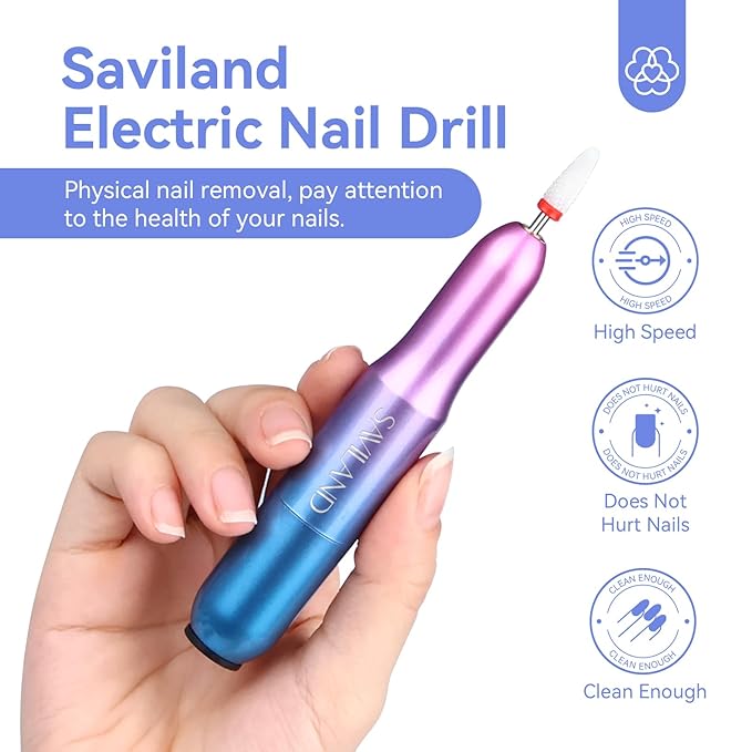 SAVILAND Advance Portable Electric Nail Drill: Pro Electric Nail File 20000 RPM with 7 Nail Drill Bits & 51 Sanding Bands for Nail Prep Acrylic Nails Dip Nails Gel Nails Home Salon Use