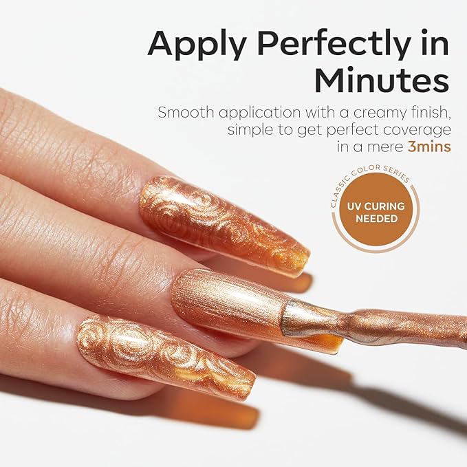 modelones Brown Gel Nail Polish,Orange Nail Polish Drawing Swirl Shell Thread Effect Gel Polish Soak Off Led Autumn Fall Nail DIY Mani Gift for Women 15 ML