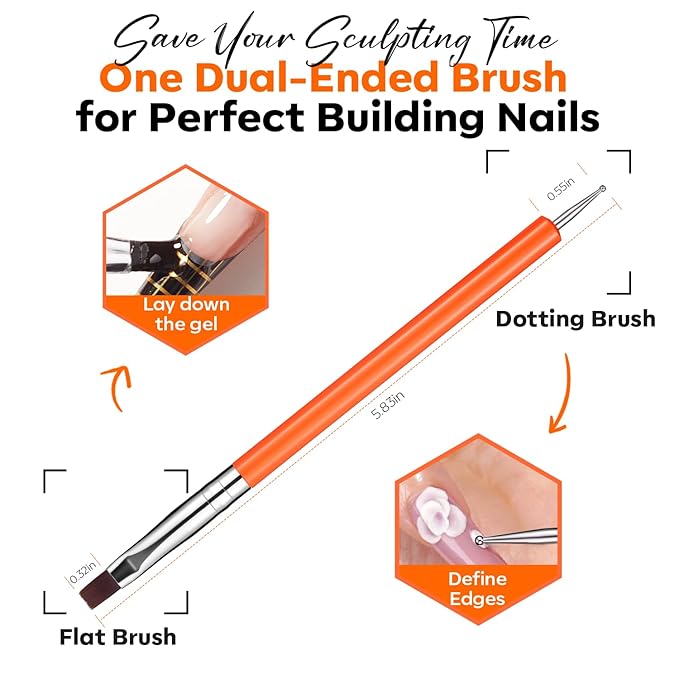 modelones Gel Builder for Nails 2 Colors, 10-in-One Builder Hard Gel Nail Kit Clear Nude with Dual End Brush, Acrylic Clamps, 100PCS Paper Forms for Sculpting Extension Overlays Salon LED Cured