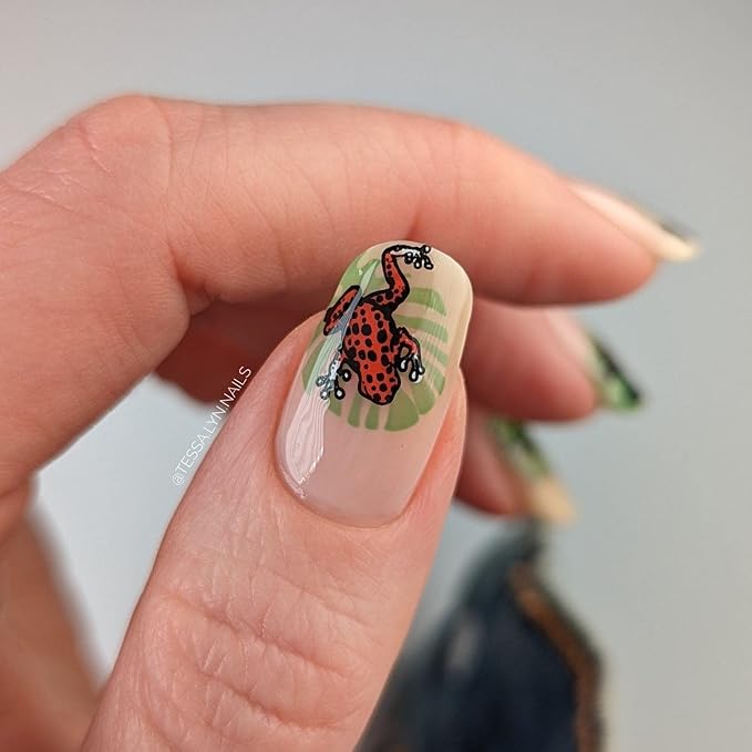 Maniology Hop to It Nail Stamping Plate | Frog-Themed Manicures, Fun Cute and Colorful Froggy Nail Art Designs - Reusable, Rectangular, Stainless Steel Nail Art Template