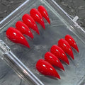 Luxury Press on Nails Medium Stiletto Handmade Eagle Claw Reusable ABS Material Red Curved Fake Nails Dragon Claw Solid Colour Design Cat Claw Unique Glossy Glue on Nail Thick Acrylic Nails(S)