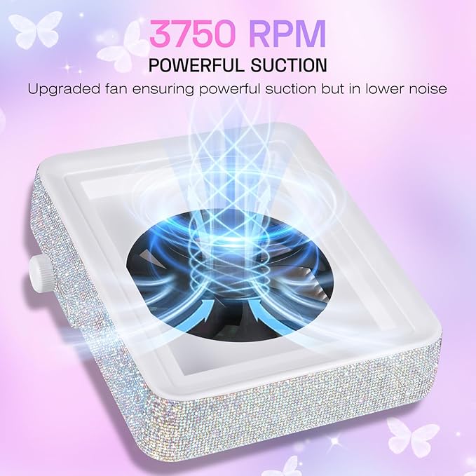 Nail Dust Collector Nail Tech with Lamp & 50PCS Disposal Filters, Powerful Rhinestone Nail Vacuum Vent Fan Dust Collector Extractor Cleaner Machine for Manicure Acrylic Gel Nails Polishing, Salon&Home