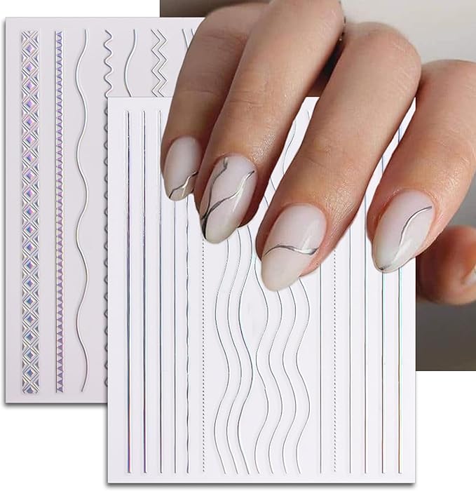 24 Sheets Aurora Nail Art Stickers, Holographic Self-Adhesive Pegatinas Uñas Glitter Design Moon Star Sparkles Heart Line Nail Decals