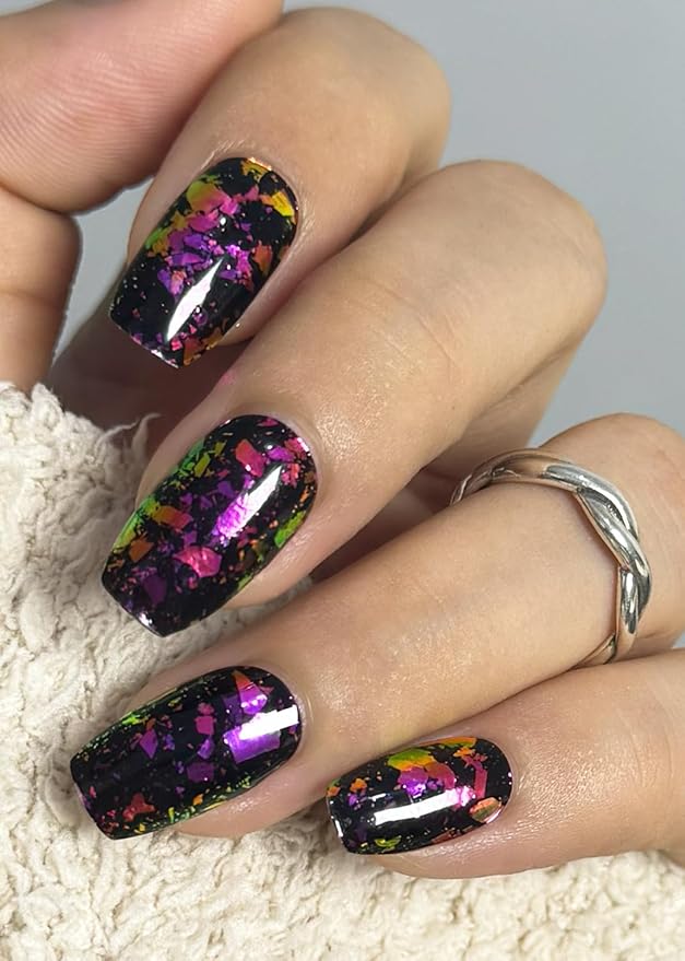 Semi Cured Gel Nail Strips, Purple Gold Foil 20pcs Adhesive UV Sticker, Wraps for Home Manicure DIY