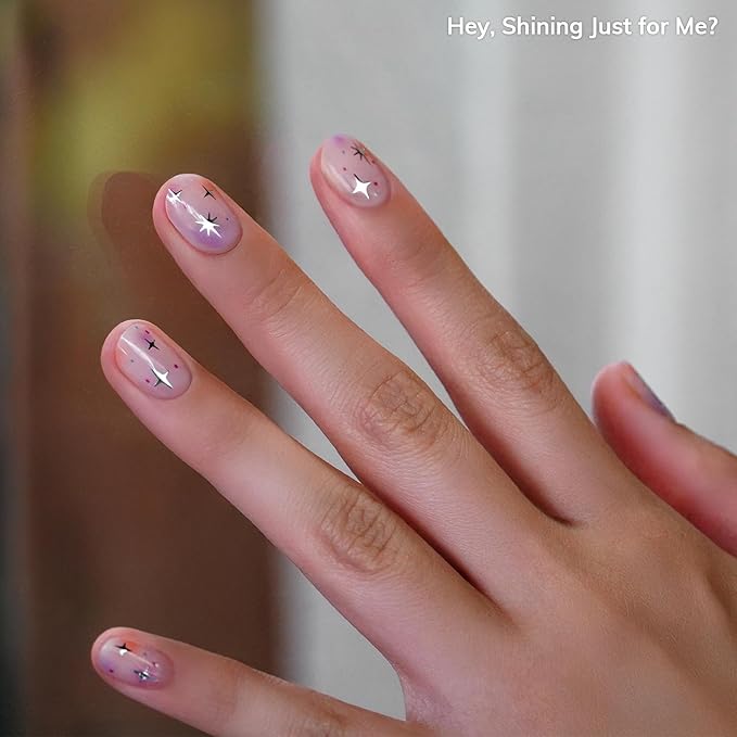 Heyhae Semi Cured Gel Nail Strips | No LED Lamp Needed | Summer, Aura, Pink | Easy Apply & Remove, Salon Quality |Includes 28 Strips, 1 Prep Pads,Nail File&Wooden stick-Hey, Shining Just for Me?