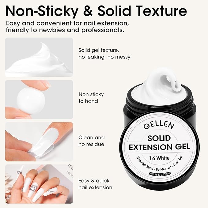 Gellen White Solid Builder Gel for Nails, White 3D Sculpting Gel for Nails, Non Sticky to Hand 3D GelNail Sculpting Molding for Carving Patterns Decoration Nail Extension