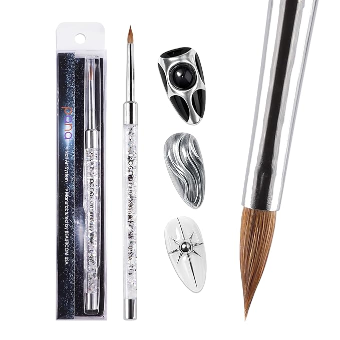 PANA 3D Kolinsky Nail Art Brush - Silver Glitter Handle, Size 5 - Acrylic Nail Art Sculpture Brush for Manicures Pedicure Salon Professional or Beginner