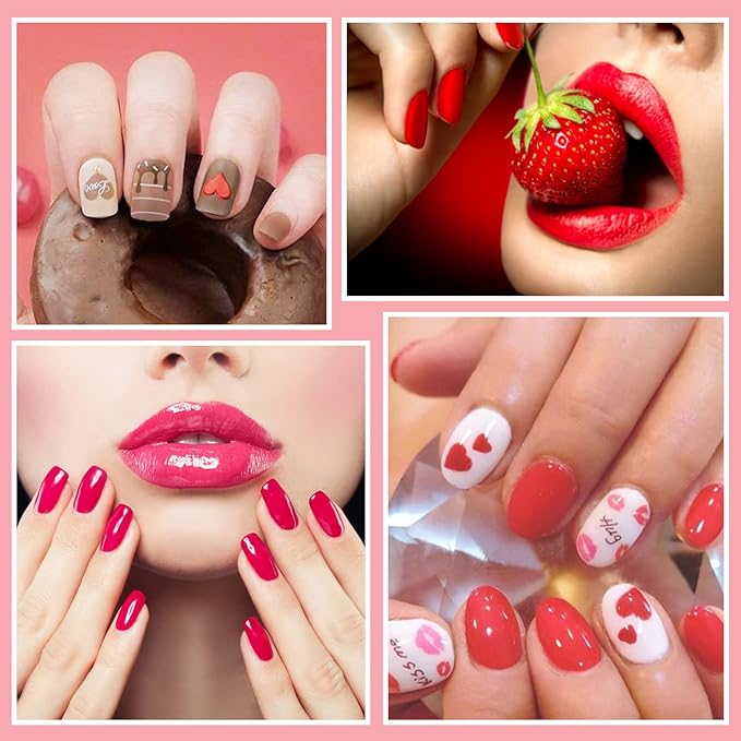 SILPECWEE 20 Sheets Red Solid Color Nail Polish Stickers Decals Valentine's Day Nail Wraps for Women Gel Nail Strips Self Adhesive Nail Polish Strips Holiday Design Nail Art with 1pc Nail File